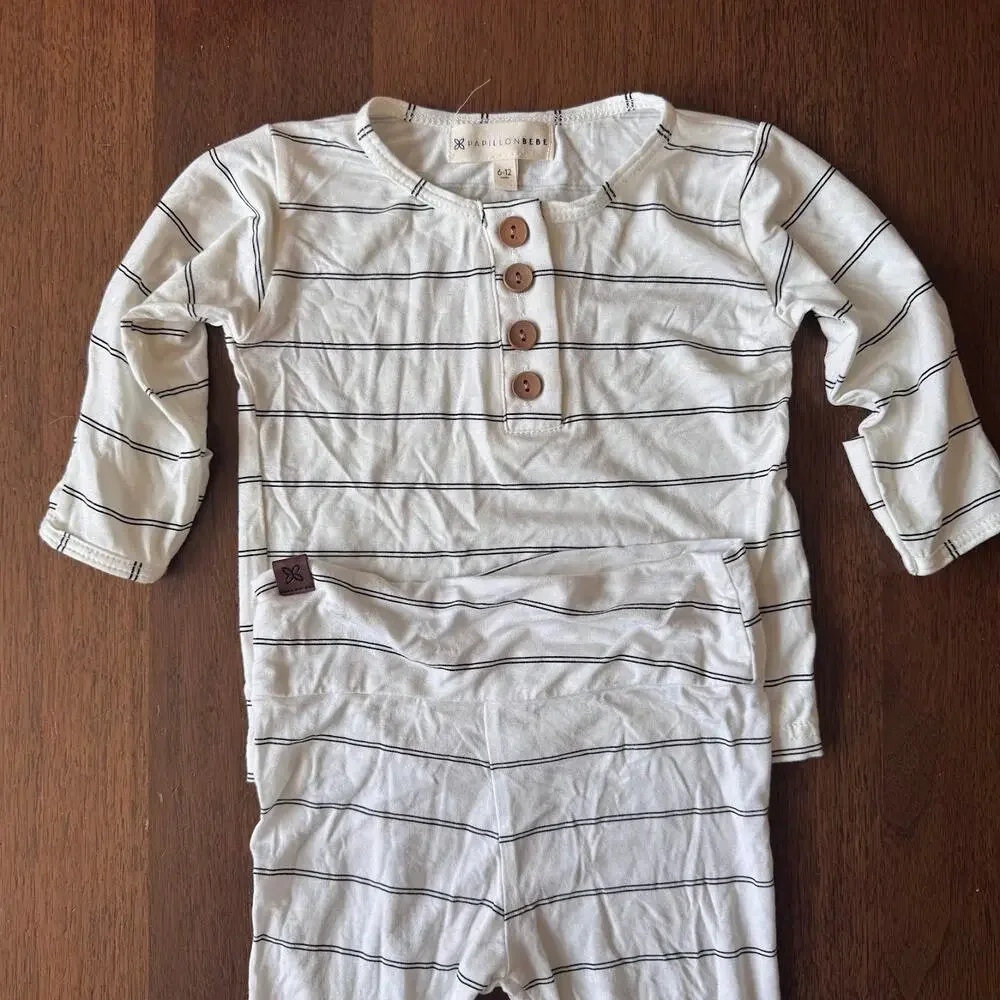 PapillonBebe Striped Henley Shirt and Pants 2 Piece 6-12 Baby Gender Neutral
